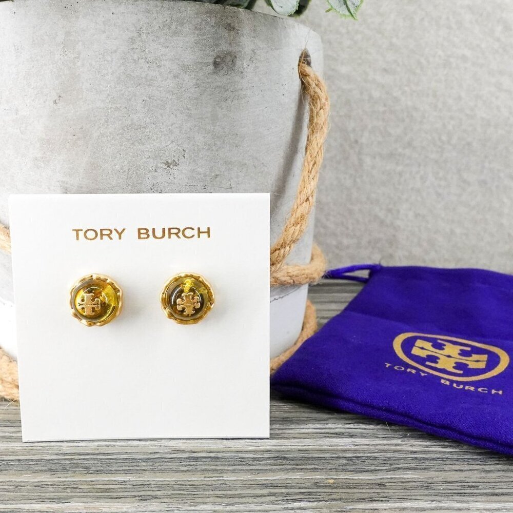 Tory Burch Roxanne Circle Stud Earrings Rolled Brass/Gold OS - Picture 3 of 12